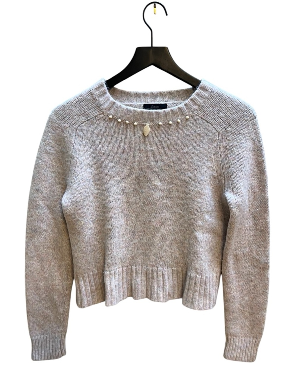 J. Crew Pearl-Trim Cream & multi colored knit Crewneck Sweater size medium